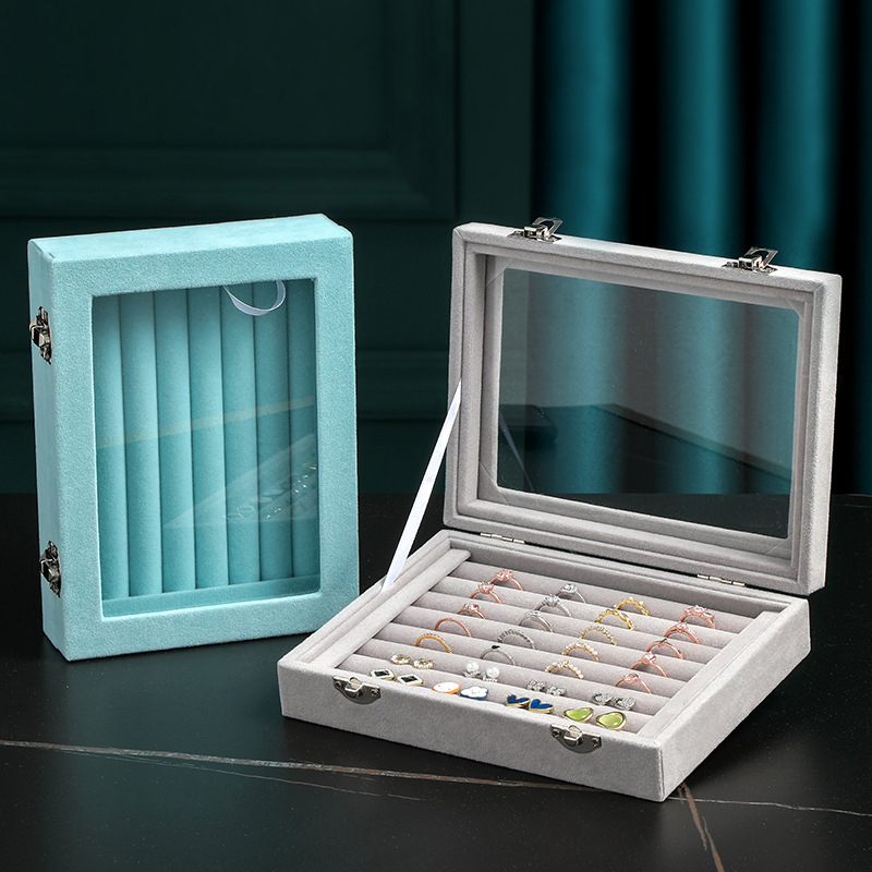 Žiedų dėžutė, flanelinė papuošalų laikymo dėžutė, auskarai, karoliai, papuošalų dėžutė, didelė talpa, dulkėms atspari papuošalų demonstracinė dėžutė su dangteliu