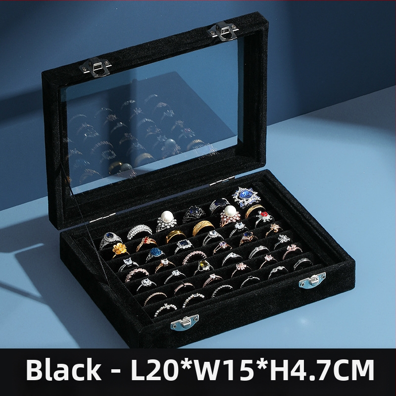 Žiedų dėžutė, flanelinė papuošalų laikymo dėžutė, auskarai, karoliai, papuošalų dėžutė, didelė talpa, dulkėms atspari papuošalų demonstracinė dėžutė su dangteliu