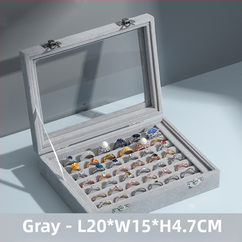 Žiedų dėžutė, flanelinė papuošalų laikymo dėžutė, auskarai, karoliai, papuošalų dėžutė, didelė talpa, dulkėms atspari papuošalų demonstracinė dėžutė su dangteliu