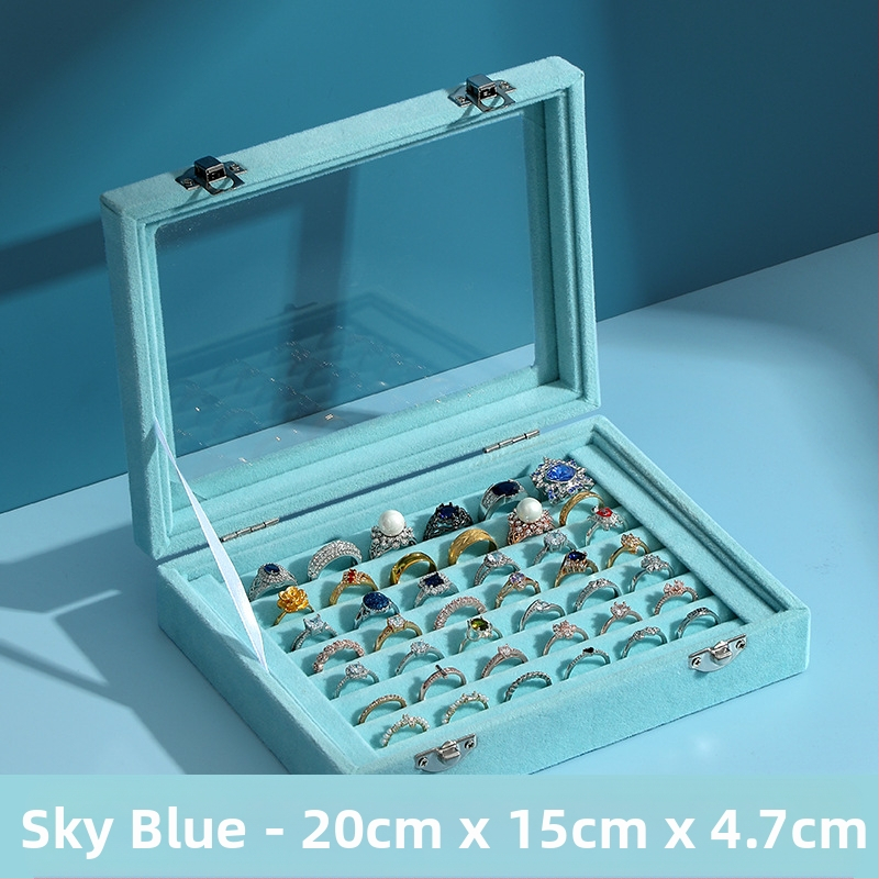Žiedų dėžutė, flanelinė papuošalų laikymo dėžutė, auskarai, karoliai, papuošalų dėžutė, didelė talpa, dulkėms atspari papuošalų demonstracinė dėžutė su dangteliu