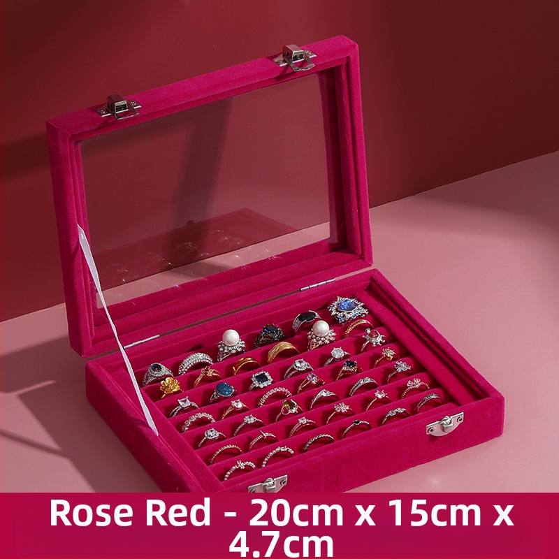 Žiedų dėžutė, flanelinė papuošalų laikymo dėžutė, auskarai, karoliai, papuošalų dėžutė, didelė talpa, dulkėms atspari papuošalų demonstracinė dėžutė su dangteliu