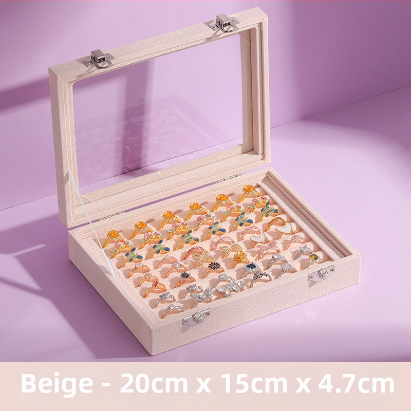Žiedų dėžutė, flanelinė papuošalų laikymo dėžutė, auskarai, karoliai, papuošalų dėžutė, didelė talpa, dulkėms atspari papuošalų demonstracinė dėžutė su dangteliu