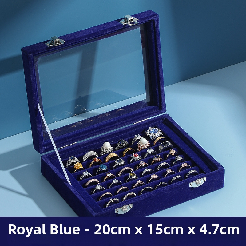 Žiedų dėžutė, flanelinė papuošalų laikymo dėžutė, auskarai, karoliai, papuošalų dėžutė, didelė talpa, dulkėms atspari papuošalų demonstracinė dėžutė su dangteliu