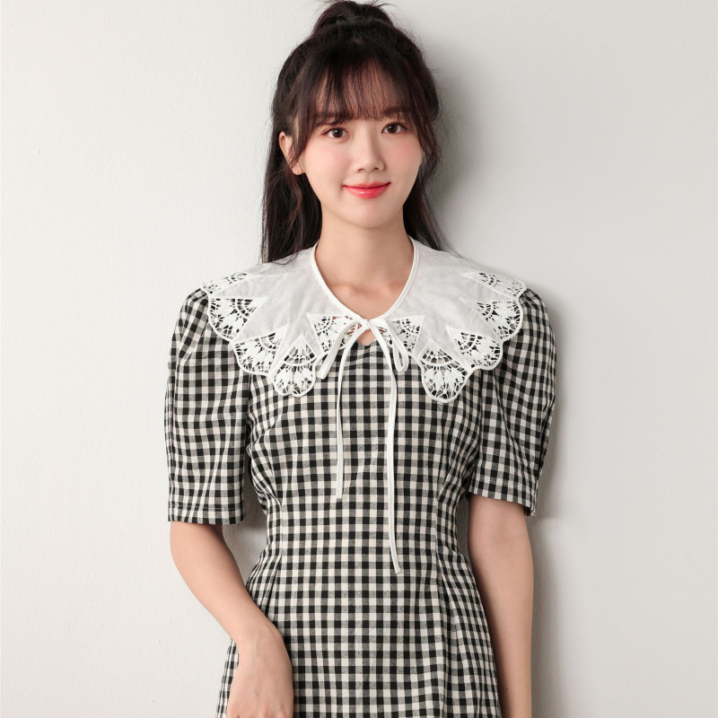 ~ Puha és finom sifon tejfehér gomba szélű csipkegallér masni dekoratív hamisgallér kis kendő felhőváll