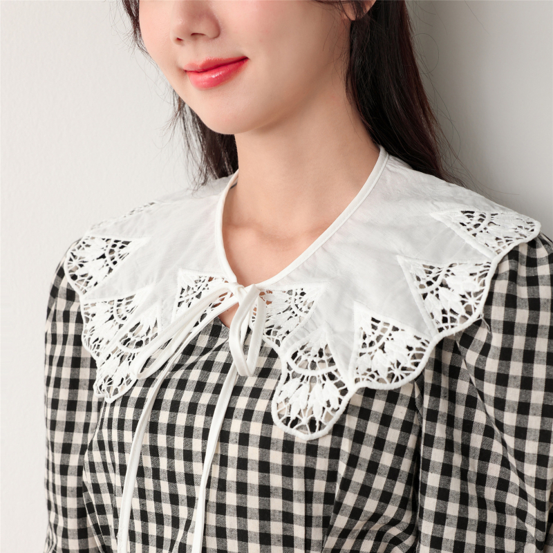 ~ Puha és finom sifon tejfehér gomba szélű csipkegallér masni dekoratív hamisgallér kis kendő felhőváll