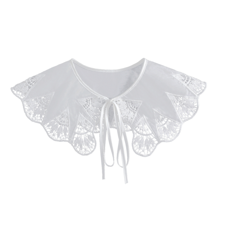 ~ Puha és finom sifon tejfehér gomba szélű csipkegallér masni dekoratív hamisgallér kis kendő felhőváll
