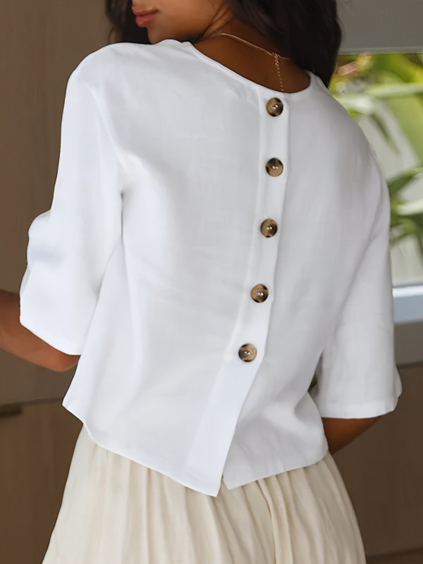 Európai és amerikai, határokon átnyúló, Amazon új, retró, etnikai stílusú, nyári, kerek nyakú, gombos, laza fehér felső