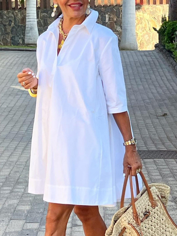 2024-es európai és amerikai divat új amerikai kívánság városi napi laza fehér háromnegyed ujjú A-vonalú ingruha