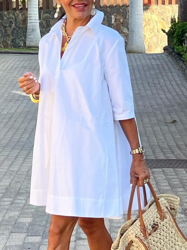 2024-es európai és amerikai divat új amerikai kívánság városi napi laza fehér háromnegyed ujjú A-vonalú ingruha