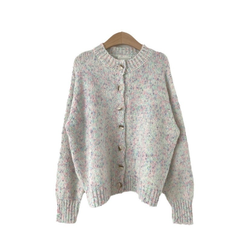Koreai New Age-csökkentő vegyes színű pöttyös kötött kardigán pulóverkabát friss