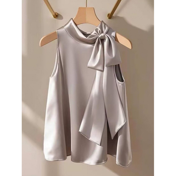 Francia stílusú, enyhén érett, niche lila szatén masnis női nyári, egyedi, tündéri, gyönyörű, lenge ujjatlan felső