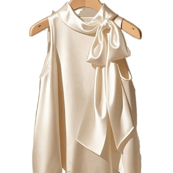 Γαλλικό Στυλ Ελαφρώς Ώριμο Μωβ Σατέν Πουκάμισο με Φιόγκο, Γυναικείο Καλοκαιρινό Μοναδικό, Όμορφο, Αμάνικο Μπλούζα με Νεράιδες και Κυματιστό Στυλ