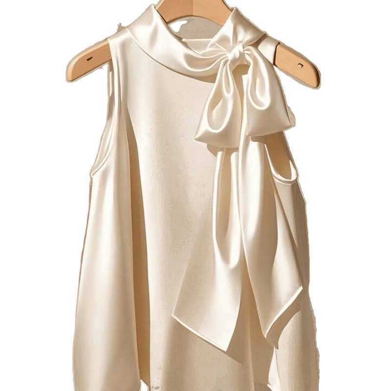 Francia stílusú, enyhén érett, niche lila szatén masnis női nyári, egyedi, tündéri, gyönyörű, lenge ujjatlan felső