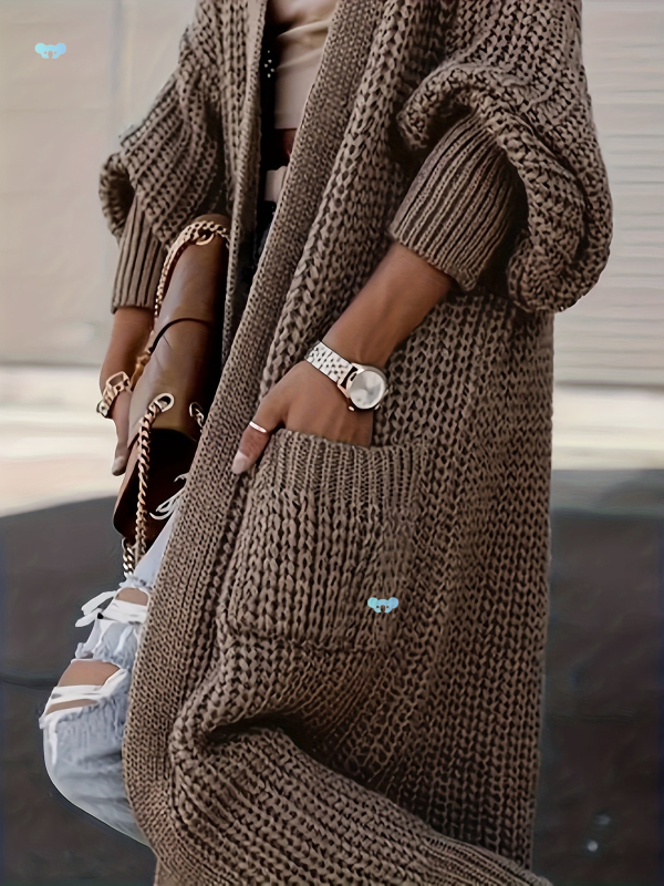 Kardigán zsebekkel és lezser hosszú ujjú pulóver határokon átnyúló mintával