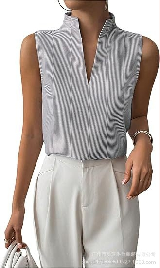 2025 Amazon európai és amerikai export női nyári csíkos V-nyakú ujjatlan pulóver divatos hétköznapi felső