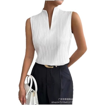 2025 Amazon európai és amerikai export női nyári csíkos V-nyakú ujjatlan pulóver divatos hétköznapi felső