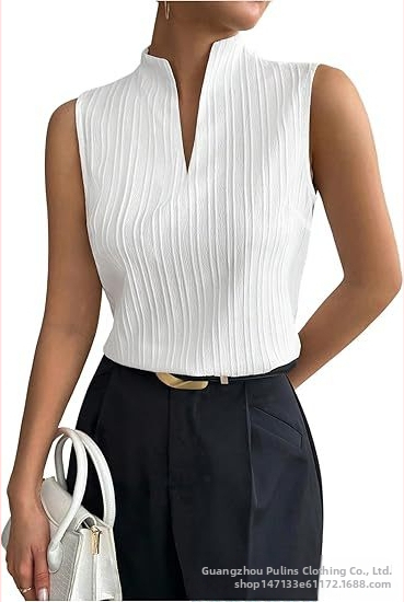 2025 Amazon európai és amerikai export női nyári csíkos V-nyakú ujjatlan pulóver divatos hétköznapi felső