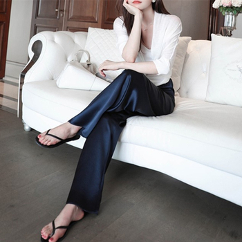 Дамски летни, елегантни, ежедневни, широки панталони с висока талия и драпирани тънки панталони от ледена коприна, прави панталони от сатенена оцетна киселина