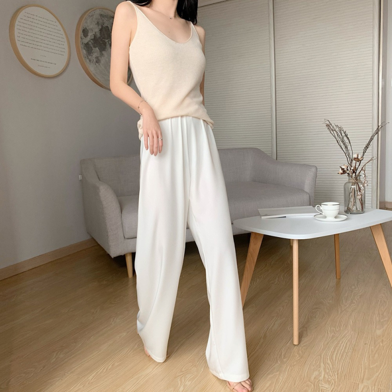 Ecetsav szatén egyenes szabású nadrág női nyári elegáns hétköznapi bő szárú nadrág magas derekú drapéria jég selyem vékony nadrág