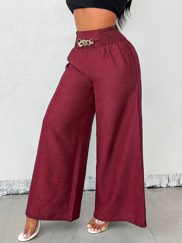 2025 Amazon új európai és amerikai, határokon átnyúló női divatos, életkorcsökkentő, retró, magas derekú, rugalmas, széles szárú nadrág nőknek