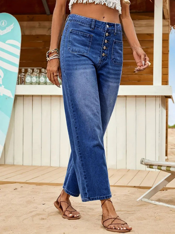 Új női farmer gombos, rugalmas, laza, kilencpontos szabású nadrág