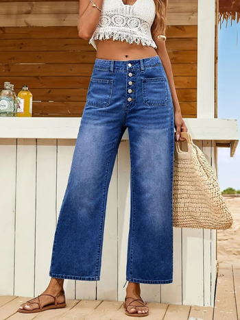 Új női farmer gombos, rugalmas, laza, kilencpontos szabású nadrág