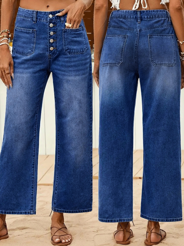 Új női farmer gombos, rugalmas, laza, kilencpontos szabású nadrág