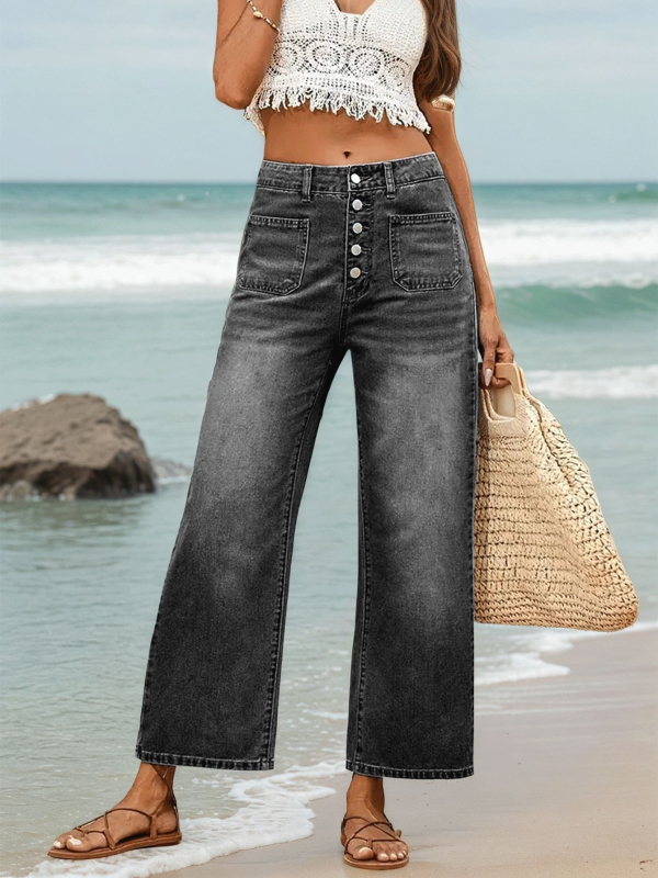 Új női farmer gombos, rugalmas, laza, kilencpontos szabású nadrág