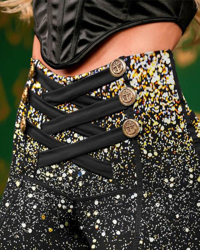 Európai és amerikai export 2023 Amazon szórt rózsaszín keresztpántos gombos szűk nadrág