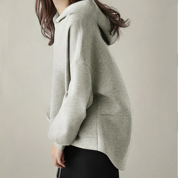 Raktáron lévő japán stílusú 2024 tavaszi/nyári új, egyszerű, egyszínű, bő kapucnis pulóver nőknek