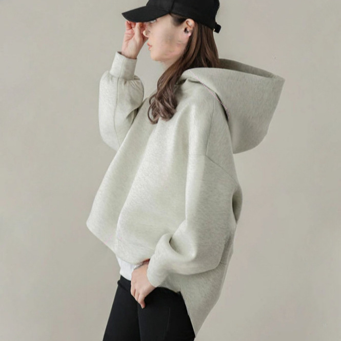 Raktáron lévő japán stílusú 2024 tavaszi/nyári új, egyszerű, egyszínű, bő kapucnis pulóver nőknek