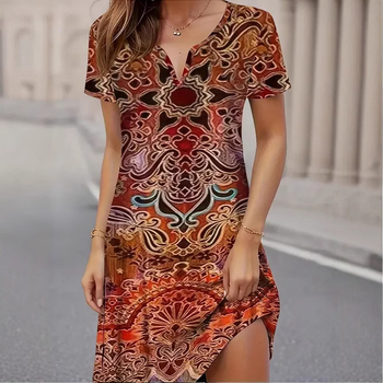 Divatos elegáns temperamentumos nyomtatott, bevágott rövid ujjú ruha Női 2025 tavaszi és nyári új rövid ujjú ruha