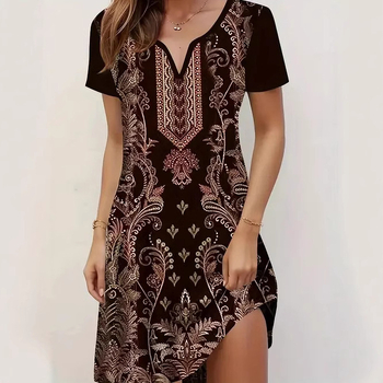 Divatos elegáns temperamentumos nyomtatott, bevágott rövid ujjú ruha Női 2025 tavaszi és nyári új rövid ujjú ruha