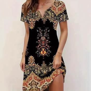 Divatos elegáns temperamentumos nyomtatott, bevágott rövid ujjú ruha Női 2025 tavaszi és nyári új rövid ujjú ruha