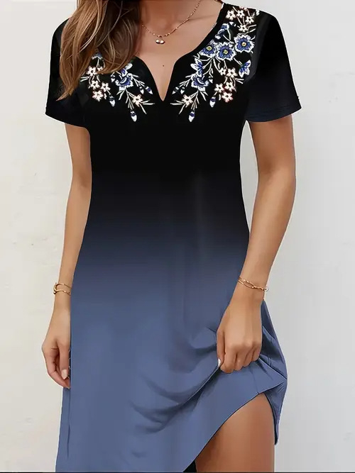 Divatos elegáns temperamentumos nyomtatott, bevágott rövid ujjú ruha Női 2025 tavaszi és nyári új rövid ujjú ruha