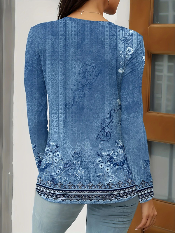 2025-ös külkereskedelmi, határokon átnyúló új női lezser V-nyakú, hosszú ujjú, normál pulóver, digitális nyomtatású női felsőrész