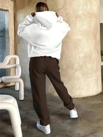 Φθινόπωρο και Χειμώνας Νέα Μπλούζα με Κουκούλα από Βελούδο με Στάμπα και Casual Παντελόνι, Αθλητικό Κοστούμι 5041 1012