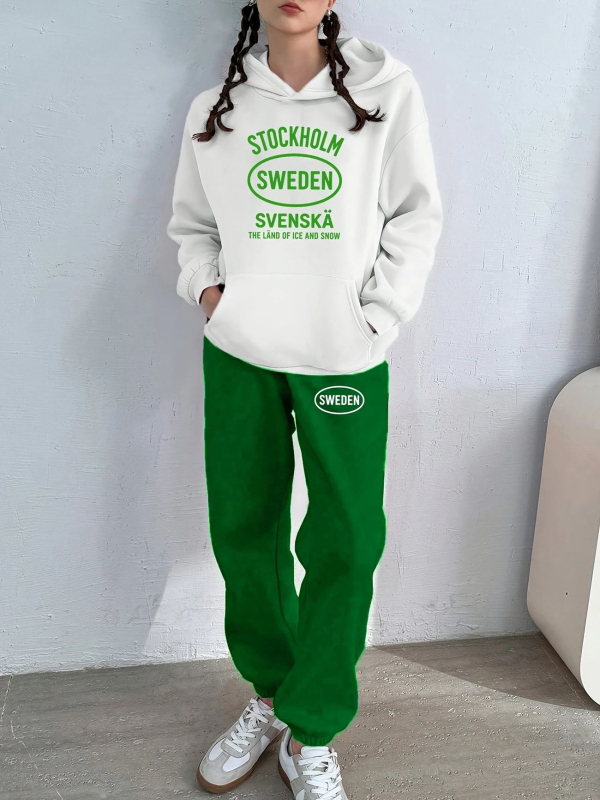 Őszi és téli új nyomtatott kapucnis bársony pulóver lezser nadrág sportöltöny 5041 1012