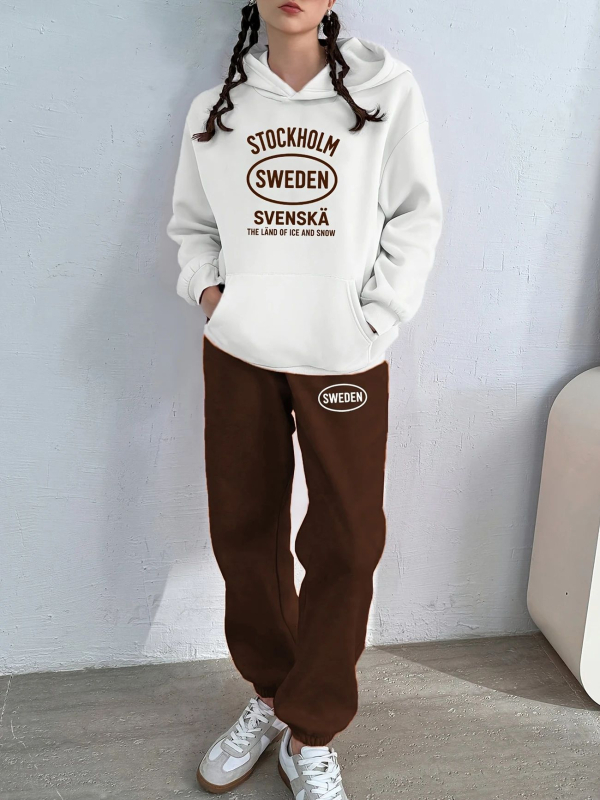 Őszi és téli új nyomtatott kapucnis bársony pulóver lezser nadrág sportöltöny 5041 1012