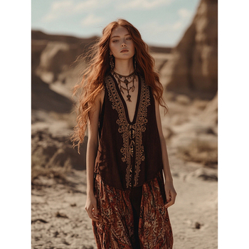 Εξωτερικό Εμπόριο Διασυνοριακά Amazon 2025 Ευρωπαϊκά και Αμερικανικά Ρούχα Καλοκαίρι Νέο Φυτικό Λουλούδι Στάμπα V Λαιμόκοψη Ethnic Tribal Πλάτη