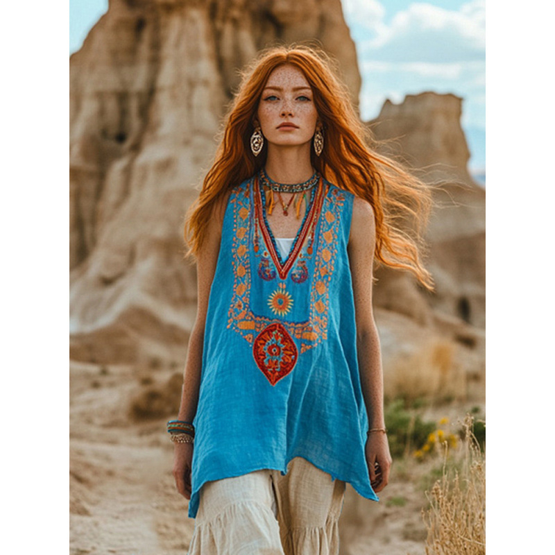 Külkereskedelmi Határokon Átnyúló Amazon 2025 Európai és Amerikai Ruházat Nyári Új Növényi Virágmintás V-nyakú Etnikai Törzsi Hátú