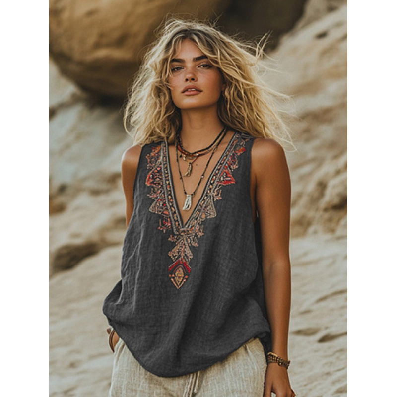 Külkereskedelmi Határokon Átnyúló Amazon 2025 Európai és Amerikai Ruházat Nyári Új Növényi Virágmintás V-nyakú Etnikai Törzsi Hátú