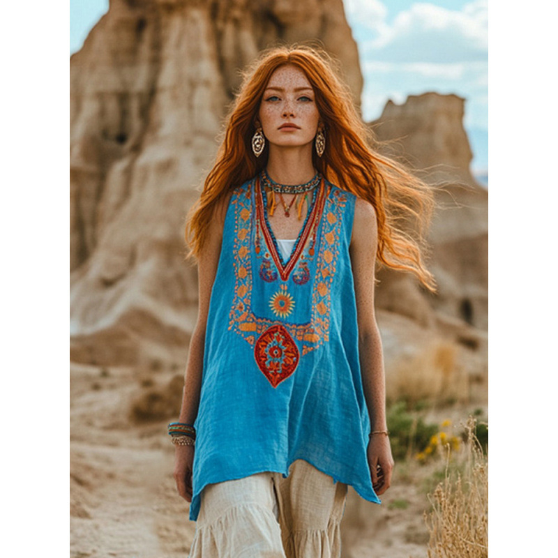 Külkereskedelmi Határokon Átnyúló Amazon 2025 Európai és Amerikai Ruházat Nyári Új Növényi Virágmintás V-nyakú Etnikai Törzsi Hátú