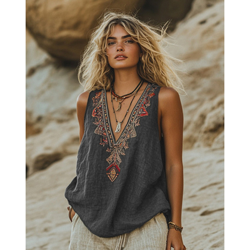 Külkereskedelmi Határokon Átnyúló Amazon 2025 Európai és Amerikai Ruházat Nyári Új Növényi Virágmintás V-nyakú Etnikai Törzsi Hátú