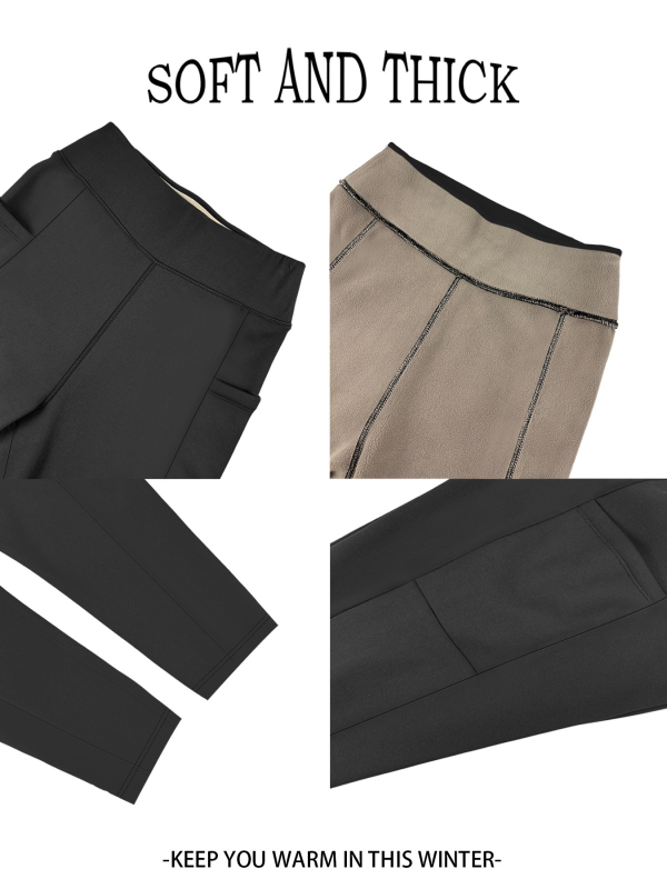 Határokon átnyúló, zsebes, vastagított bársony leggings, magas derekú, hasformáló női, vastagított, meleg leggings külső viseletre