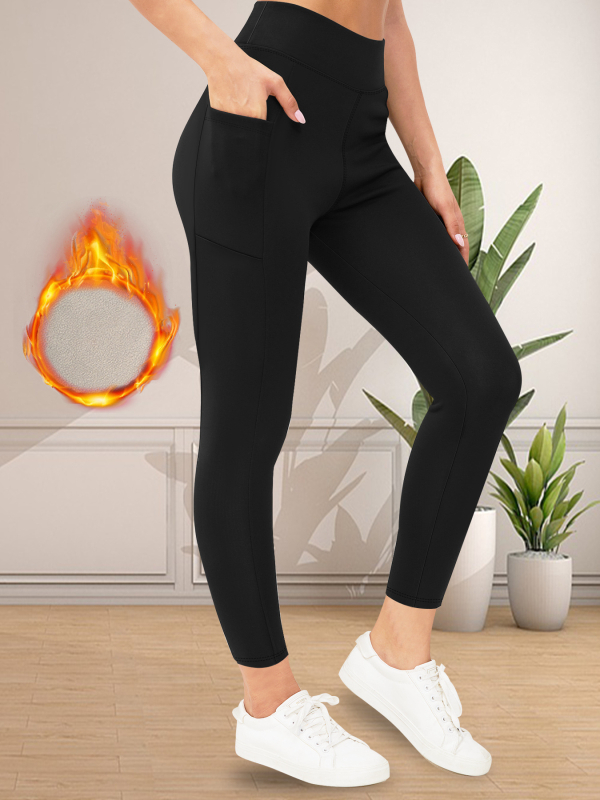 Határokon átnyúló, zsebes, vastagított bársony leggings, magas derekú, hasformáló női, vastagított, meleg leggings külső viseletre