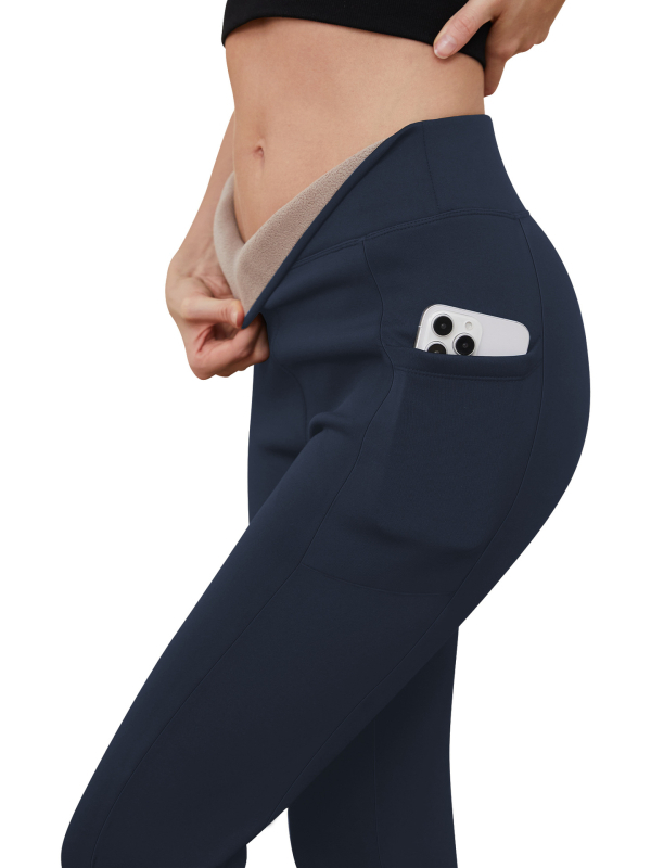 Határokon átnyúló, zsebes, vastagított bársony leggings, magas derekú, hasformáló női, vastagított, meleg leggings külső viseletre