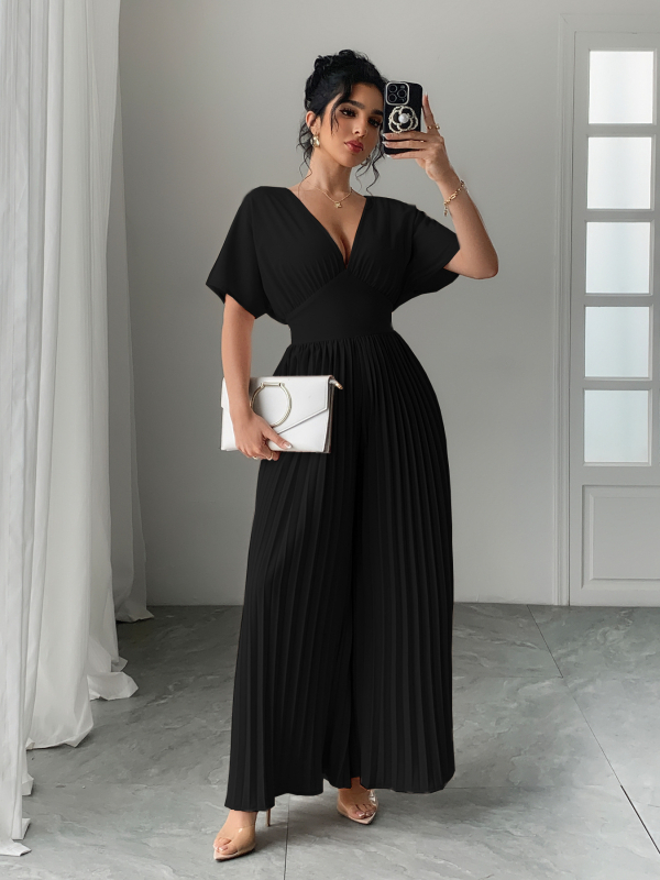 2025 Új Női Egyszínű, Mély V-nyakú, Denevérszárnyas, Rakott Elegáns Overall