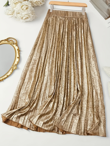 2025 Új, határokon átnyúló, dropshipping női, magas derekú, rakott, A-vonalú midi szoknya, egyszínű, határokon átnyúló