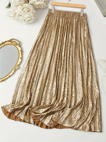 Νέα γυναικεία φούστα μίντι με ψηλή μέση και πτυχώσεις σε γραμμή Α για διασυνοριακό dropshipping του 2025, μονόχρωμη διασυνοριακή